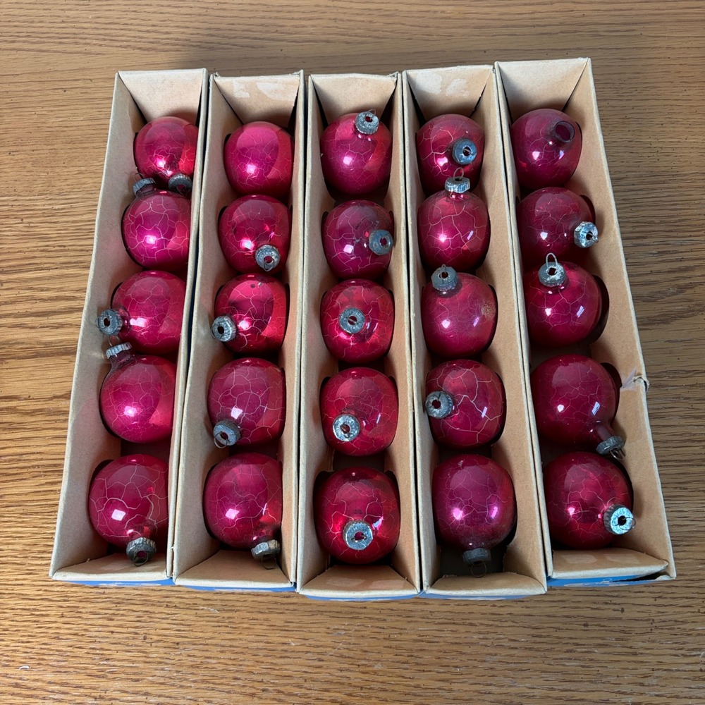 Vintage 1930s 40s Ofglas West Germany Pink Glass Christmas Ornaments Set of 25